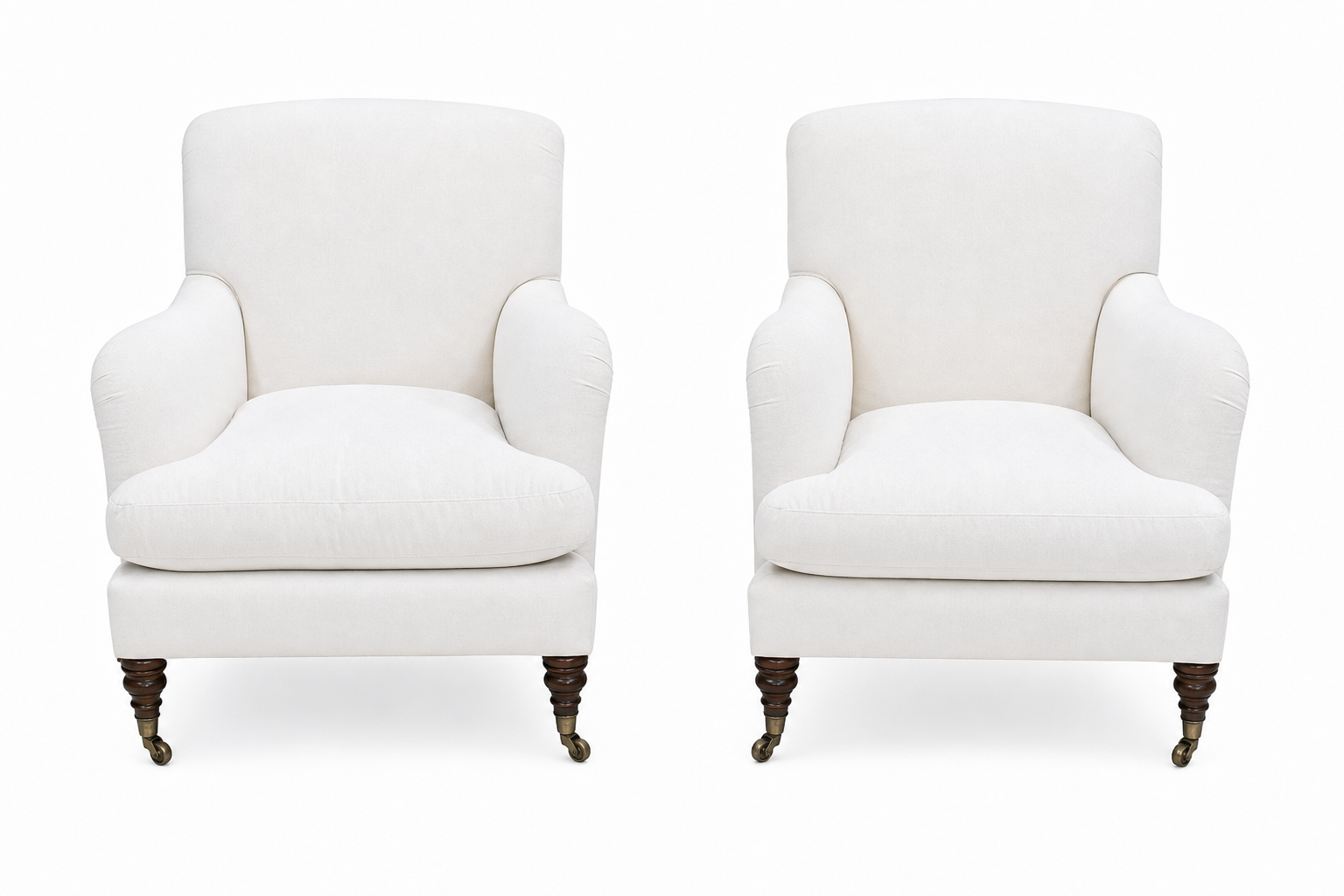 Pair of Scrolled Back English Rolled Arm Chairs
