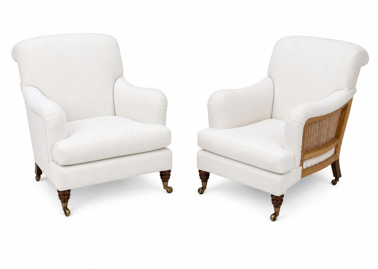 Pair of Scrolled Back English Rolled Arm Chairs - Image 2