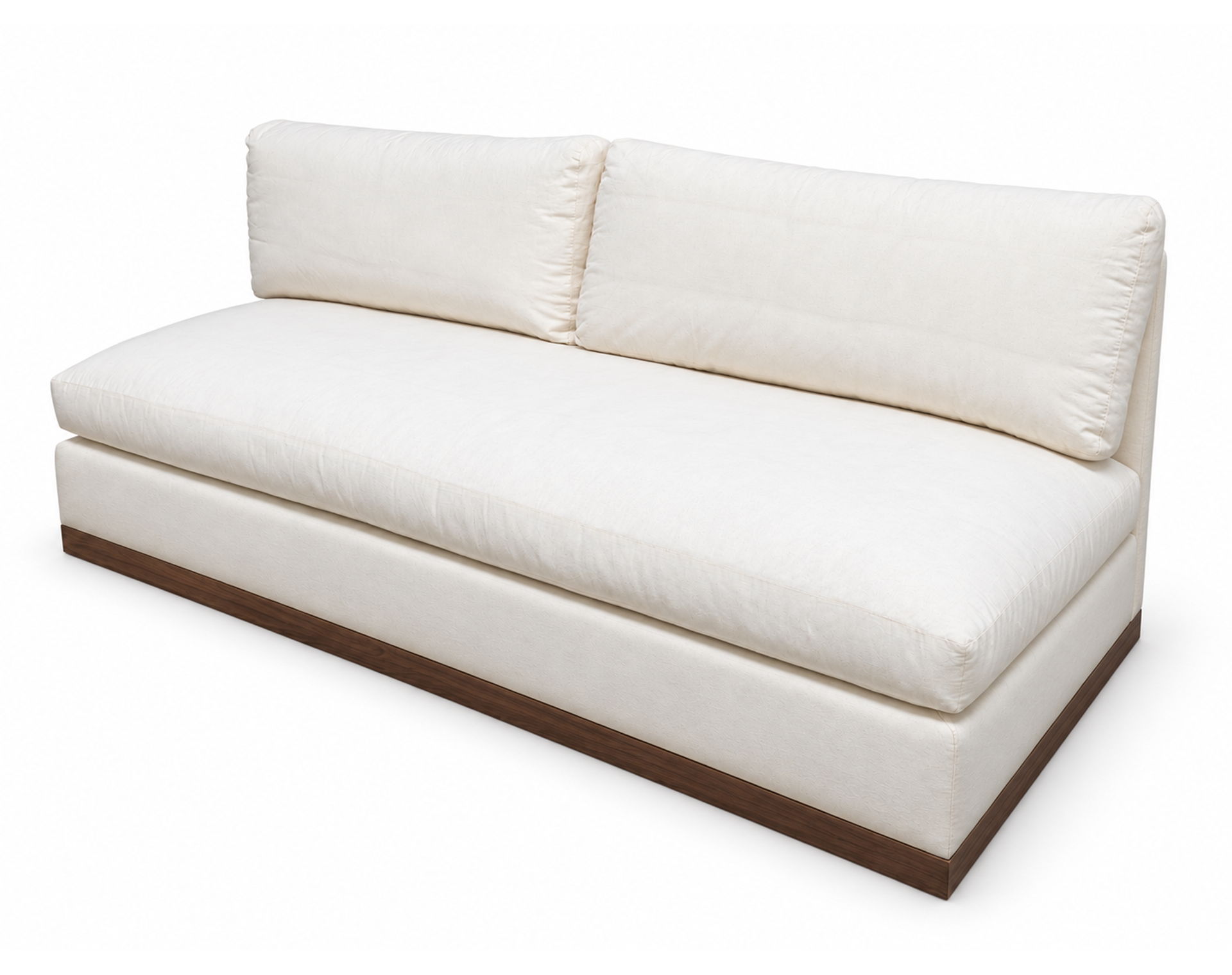 Armless loose seat and loose back settee - front view