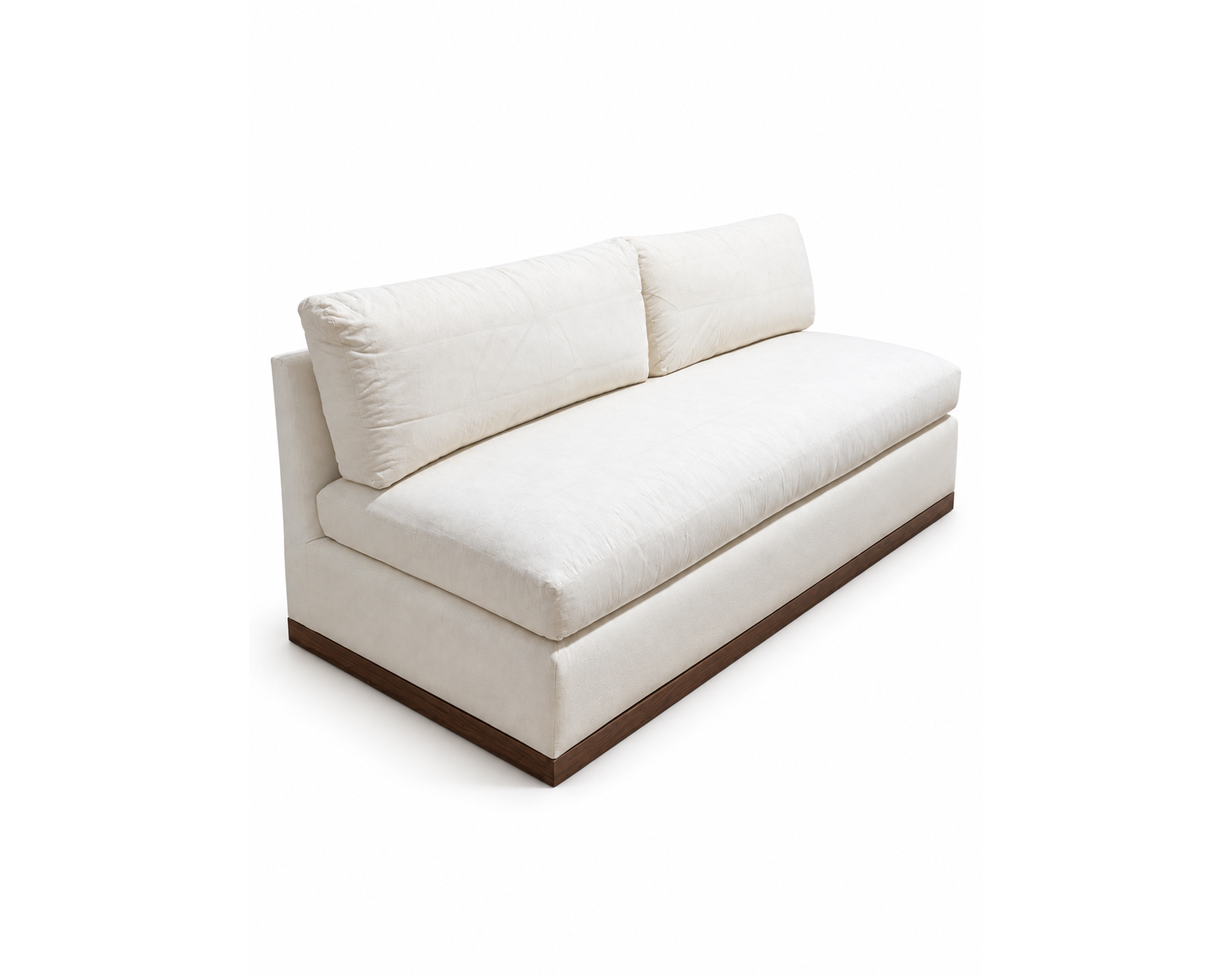 Armless loose seat and loose back settee - front angle